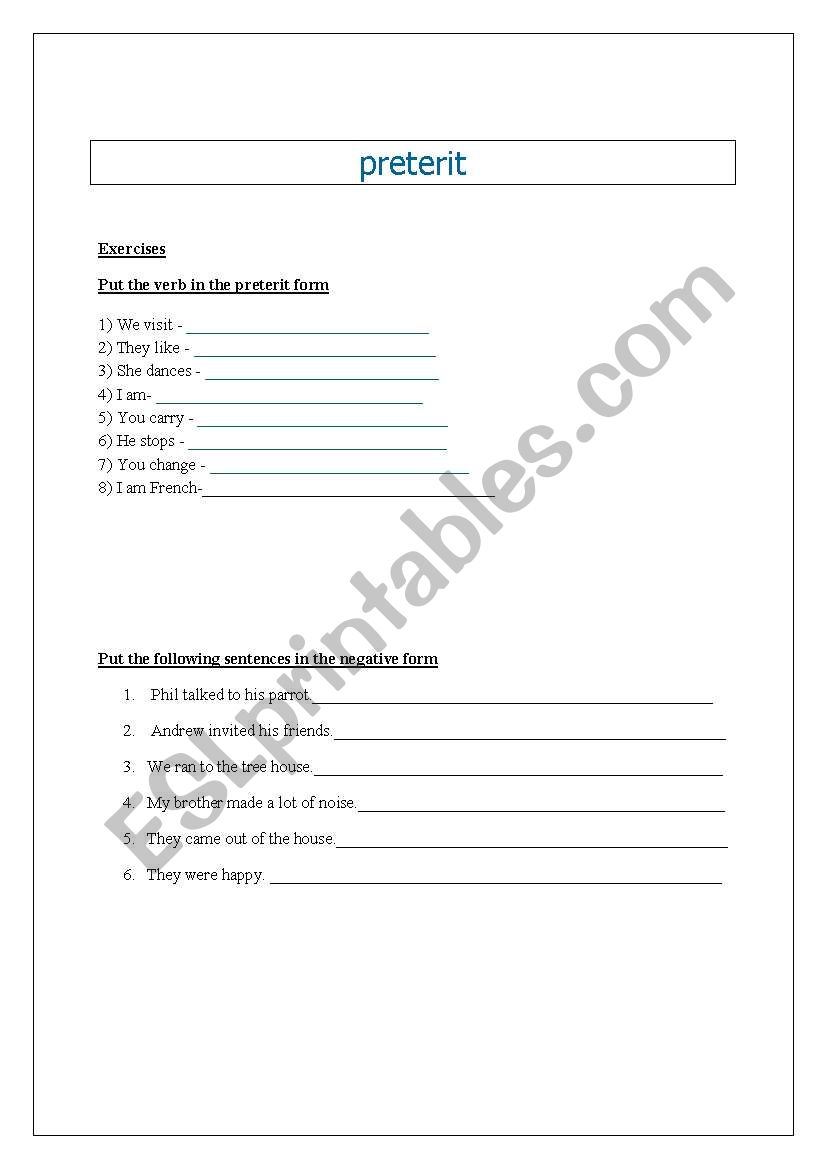 preterit worksheet