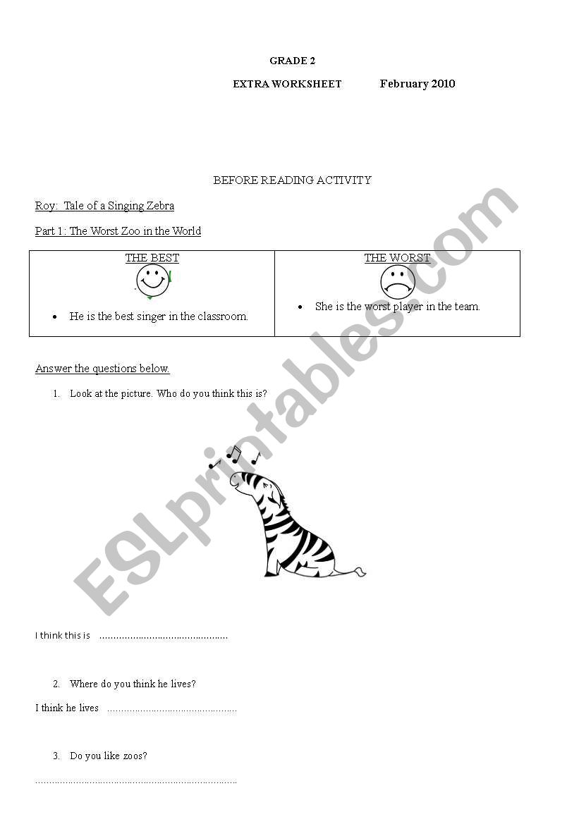 roy the zebra worksheet