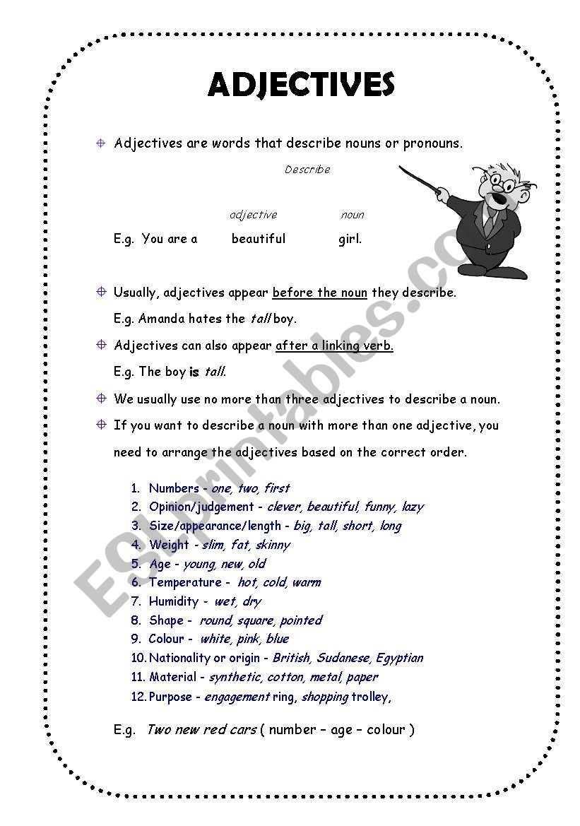 adjectives placement and forms of adjectives