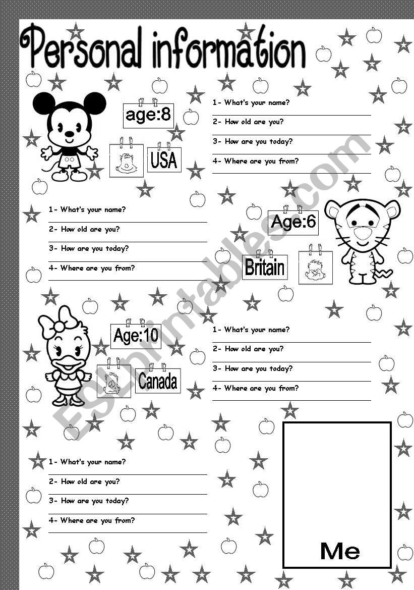 personal information worksheet