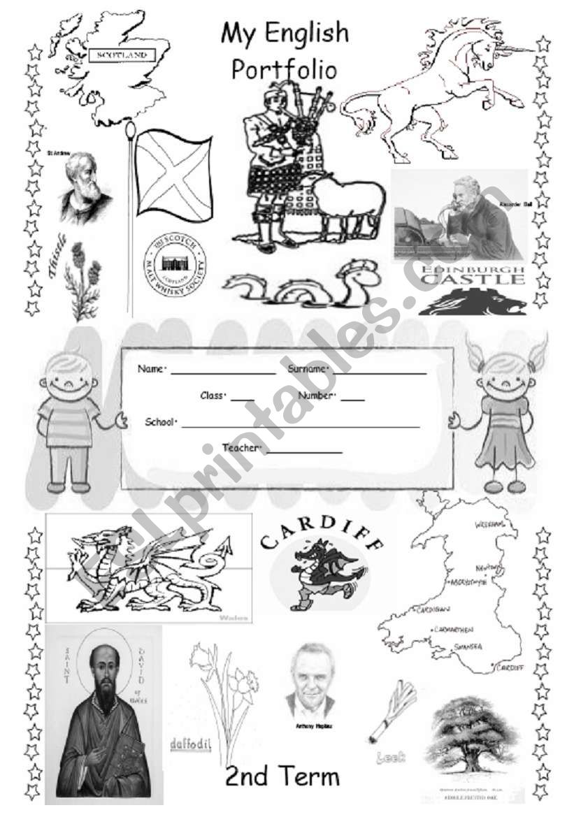 ENGLISH PORTFOLIO COVER (for colouring) - English Speaking Countries - 2/3