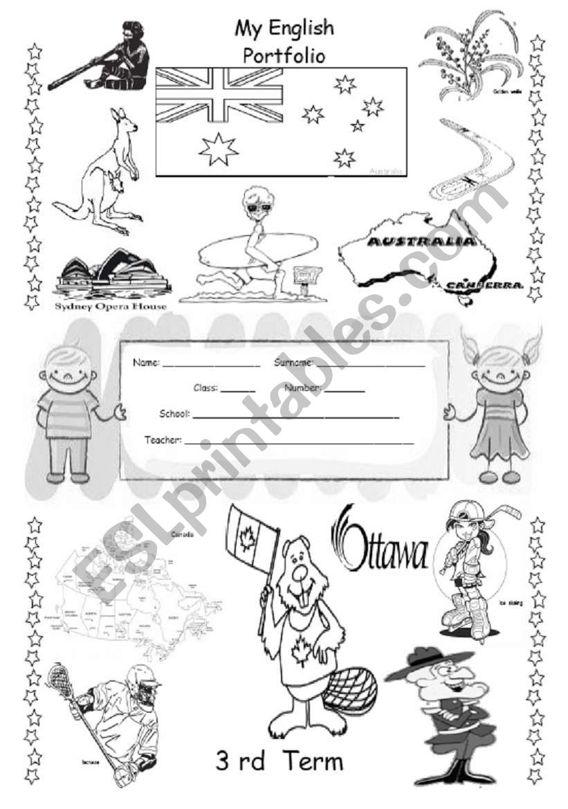 ENGLISH PORTFOLIO COVER (for colouring) - English Speaking Countries - 3/3
