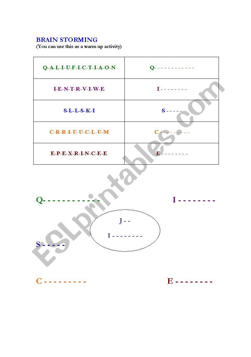 JOB INTERVIEW worksheet