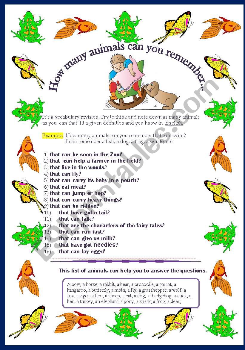 How many animals can you remember... - ESL worksheet by savvinka