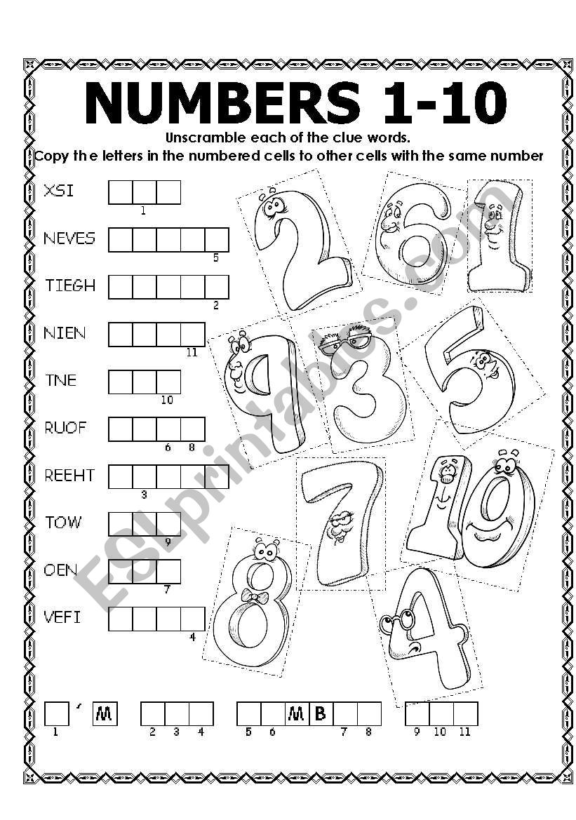 DOUBLE PUZZLE (NUMBERS 1-10) worksheet