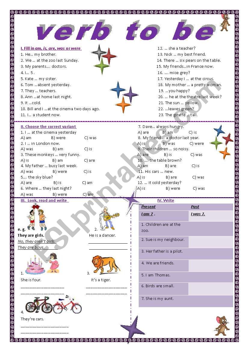 verb to be worksheet