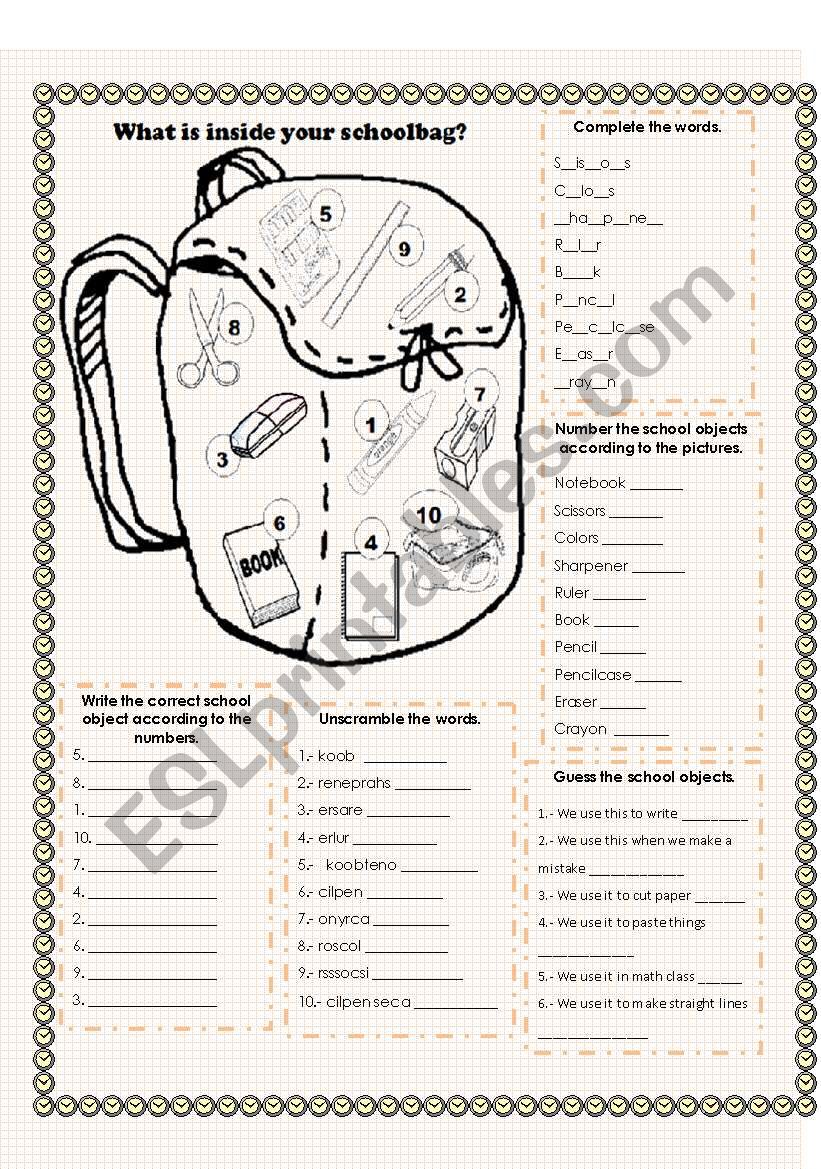 SCHOOL OBJECTS worksheet