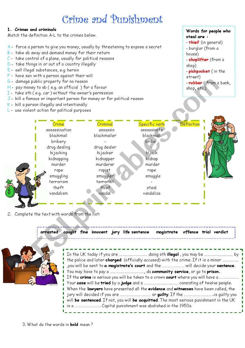 Crime and Punishment worksheet