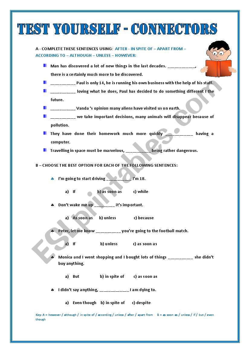 TEST YOURSELF - CONNECTORS worksheet