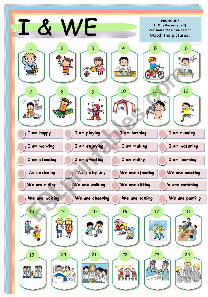 PRONOUNS :  I  and WE 2 of 4 worksheet