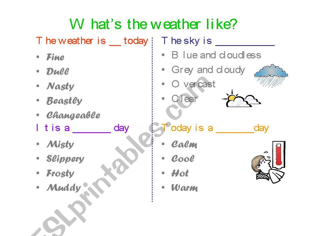 What S The Weather Like Esl Worksheet By Stunningstar