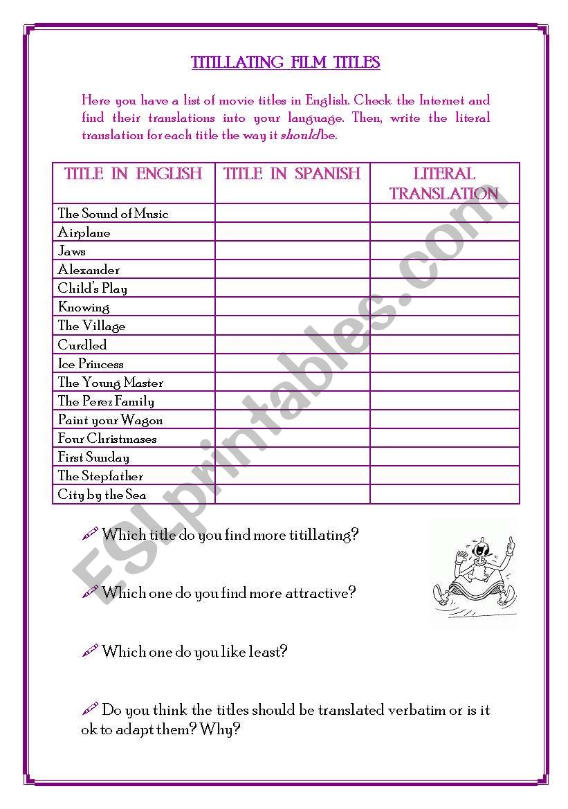 Film titles worksheet