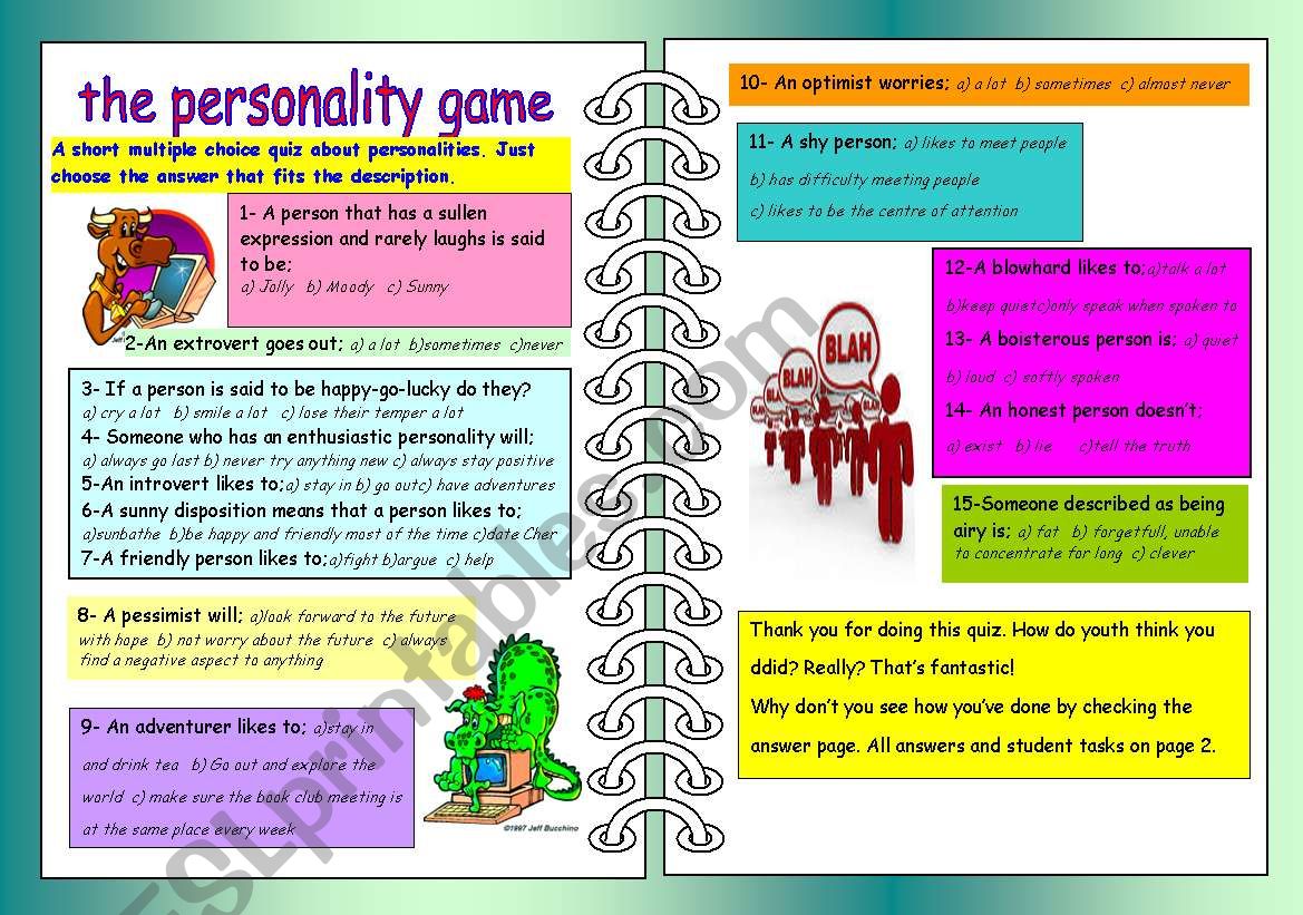 The Personality Game worksheet