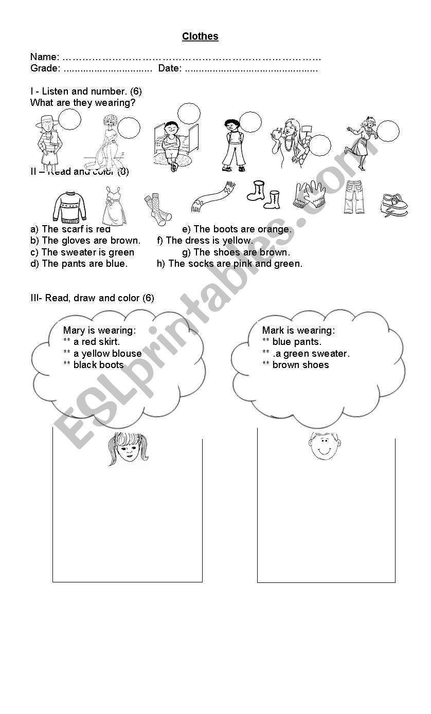 clothes worksheet