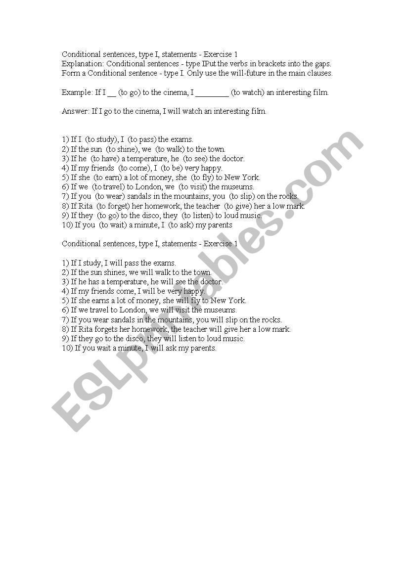 conditional sentence worksheet