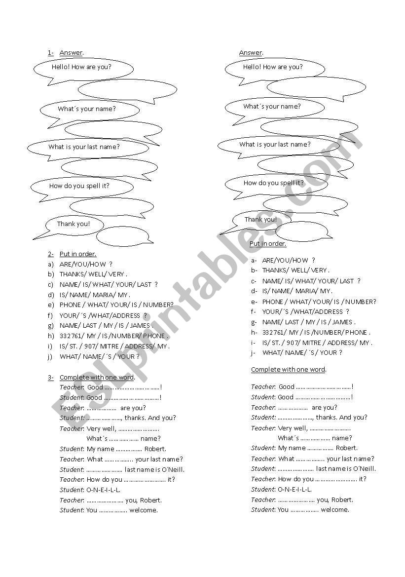 greetings worksheet