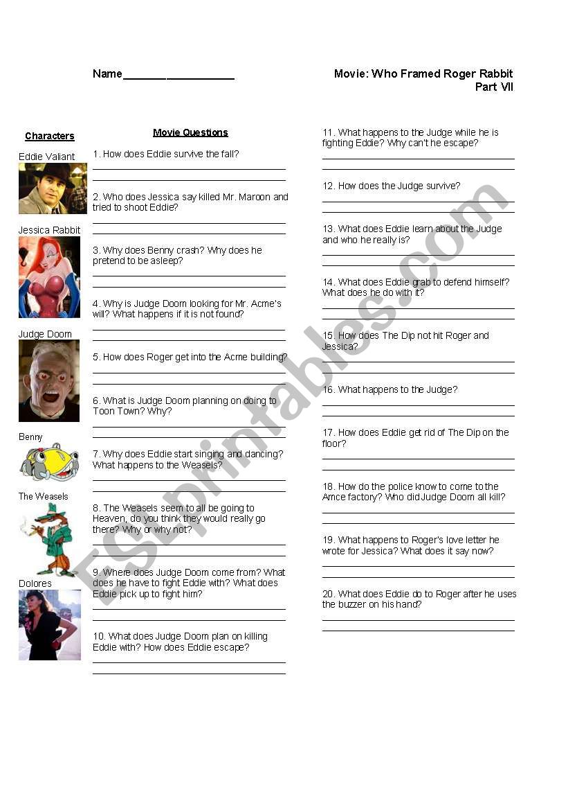 Who Framed Roger Rabbit: Worksheet 7 of 7