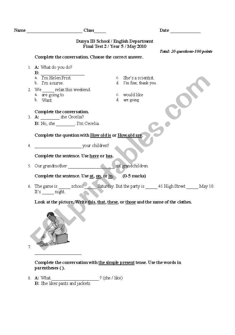 Reading,Grammar and Writing worksheet