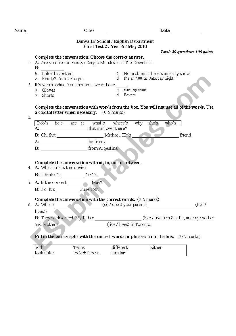 Reading,Grammar and Writing worksheet