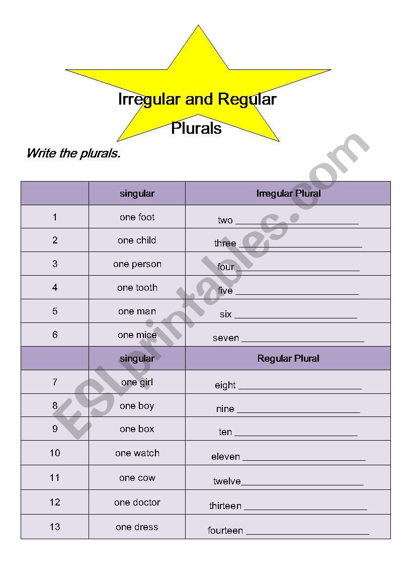plurals worksheet