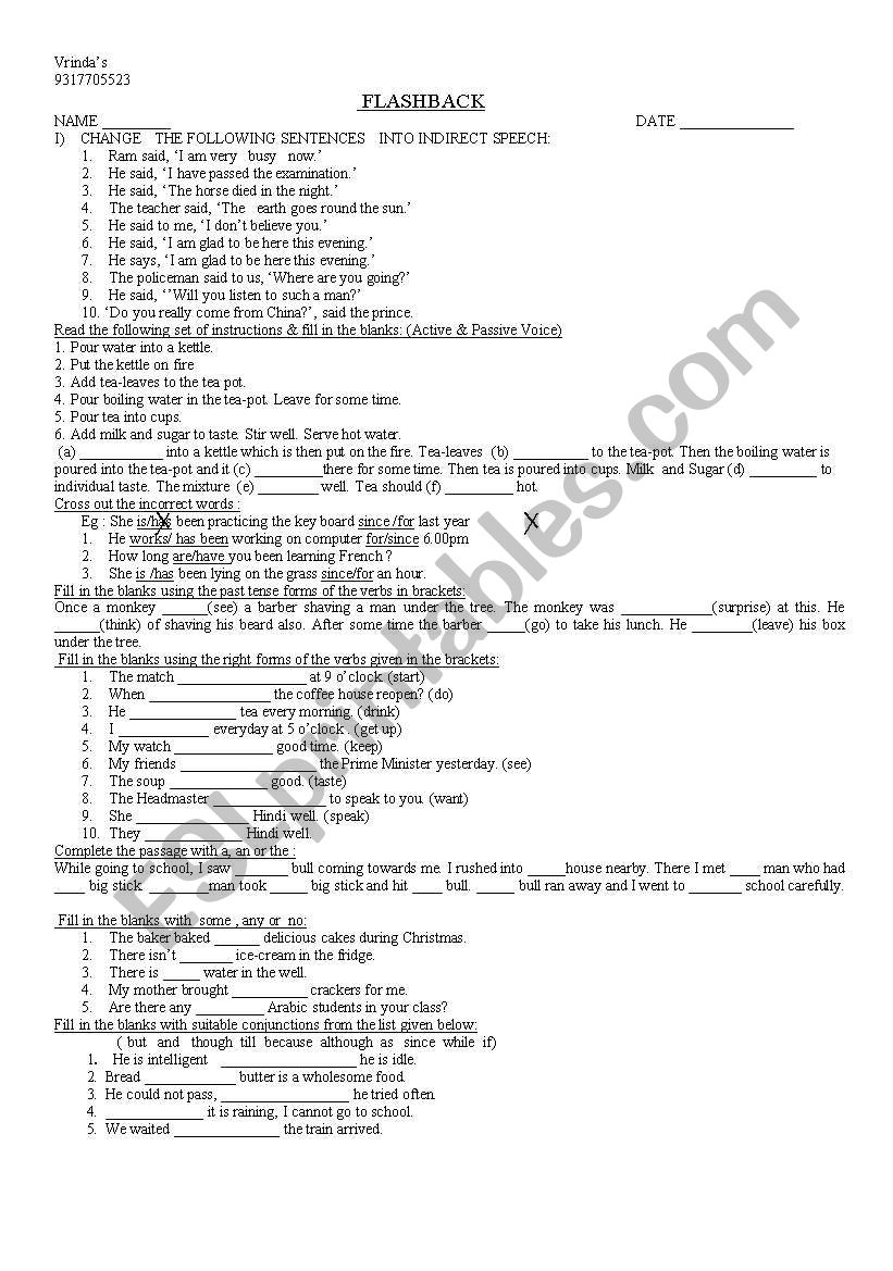 mixed grammar for class 6 worksheet