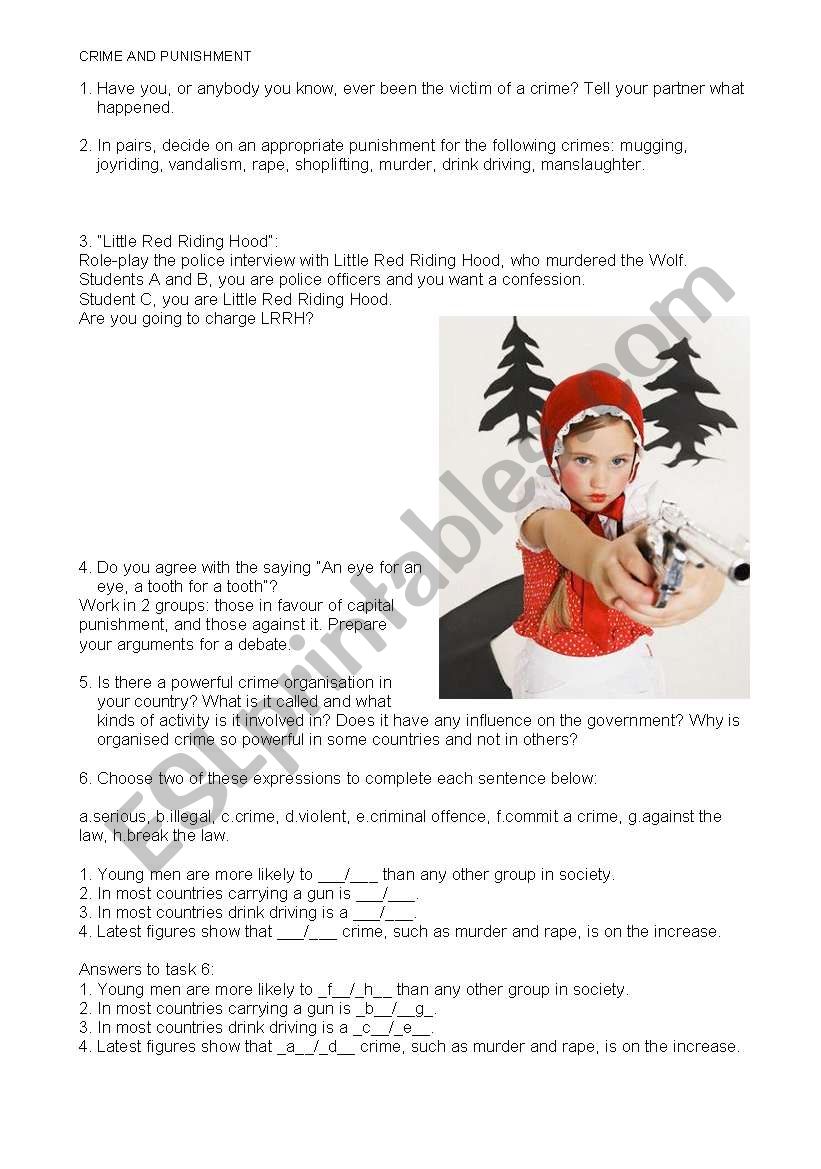 Crime and punishment worksheet