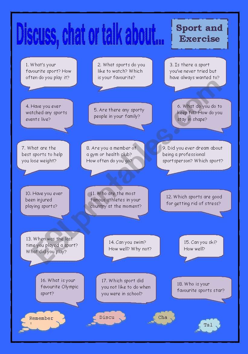 Discuss, chat or talk about - Sport and Exercise