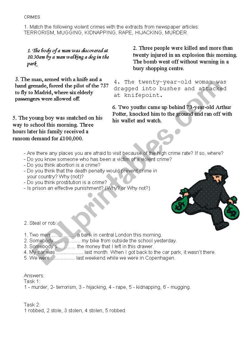 Crime worksheet