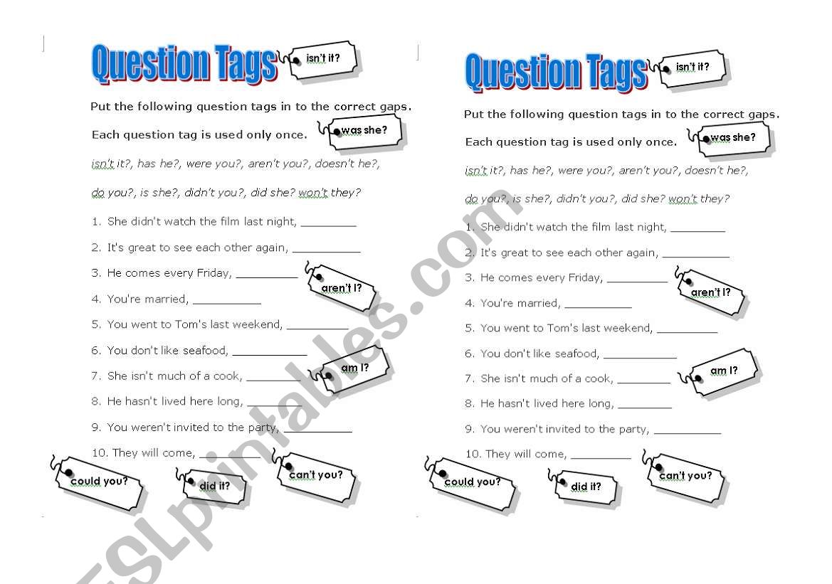 Question Tags worksheet