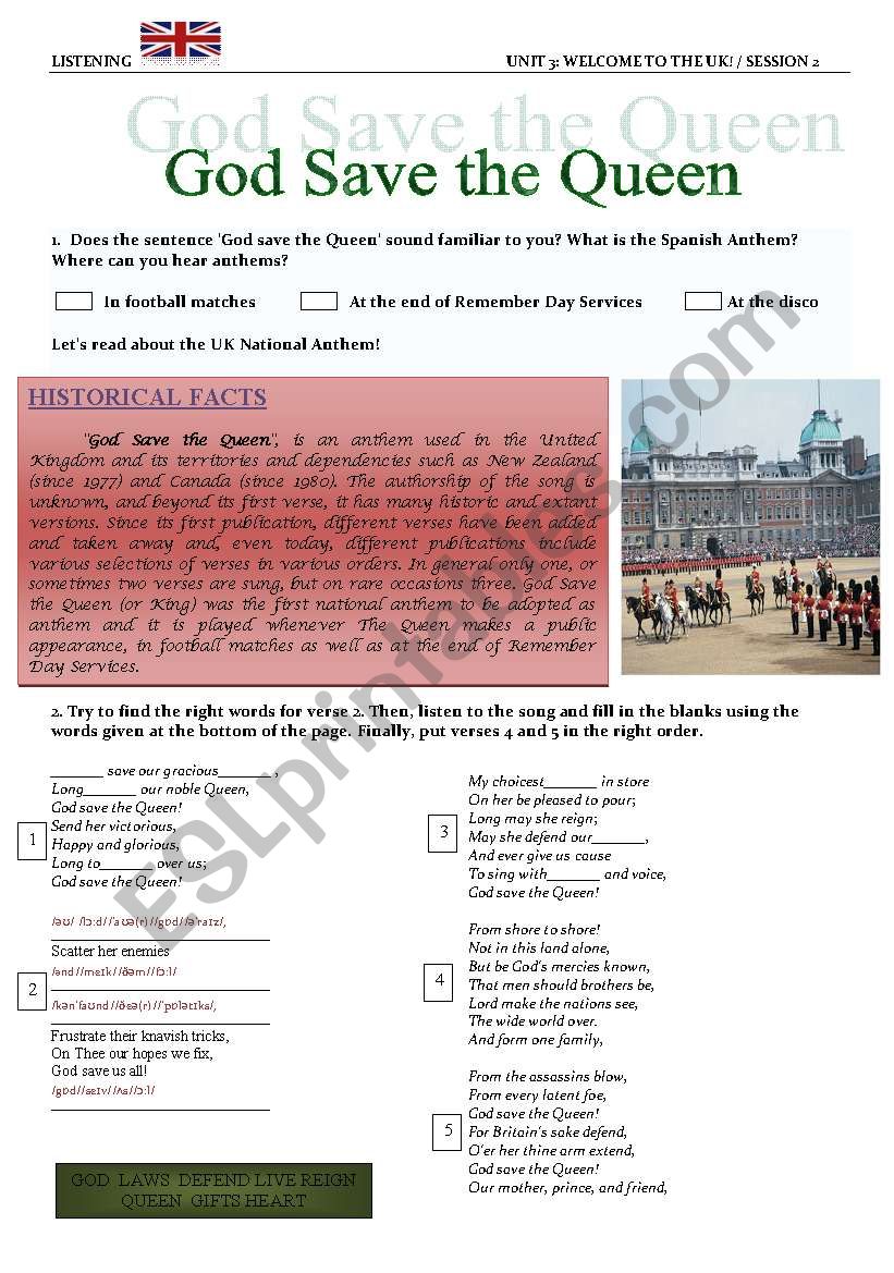 British Anthem worksheet