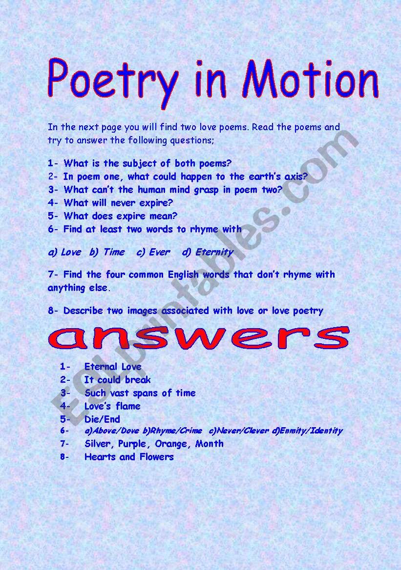 Poetry In Motion worksheet