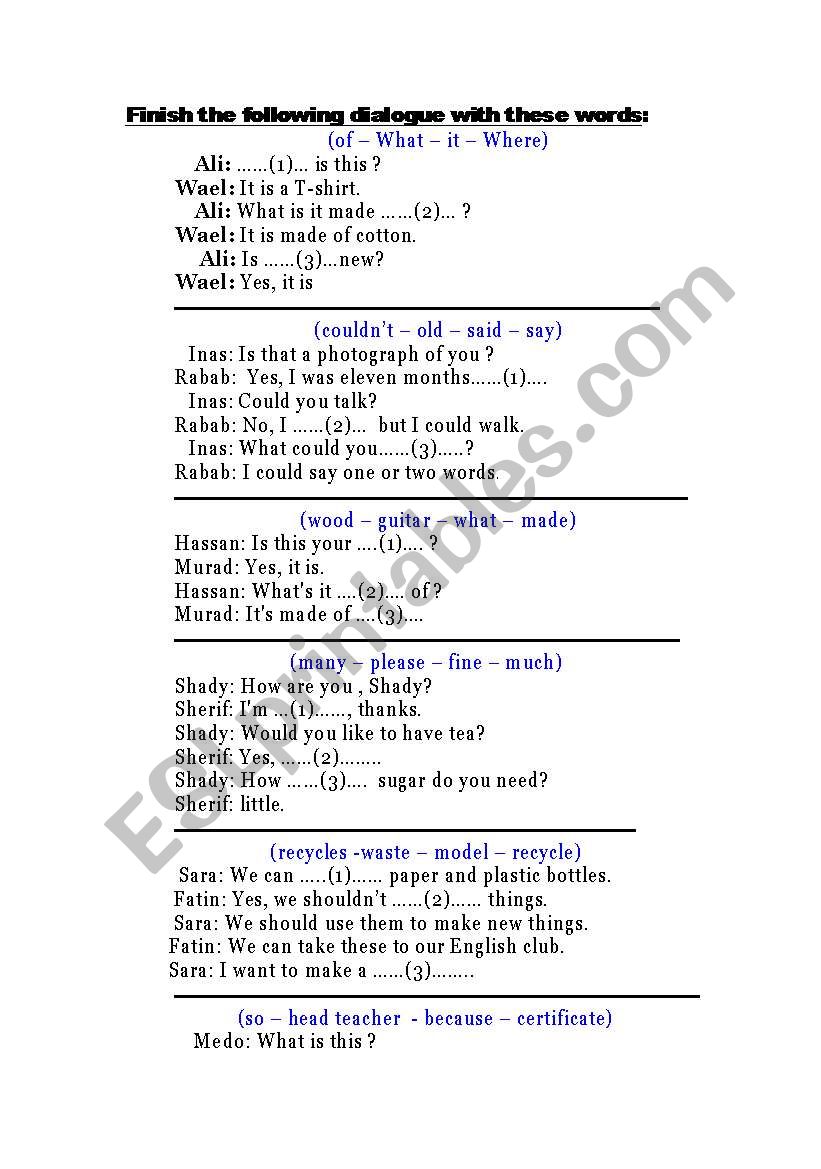 mini dialogues worksheet