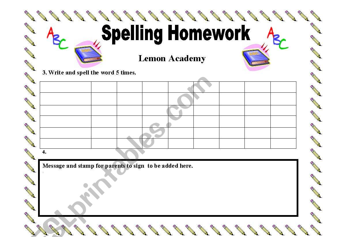My English Spelling Homework  worksheet