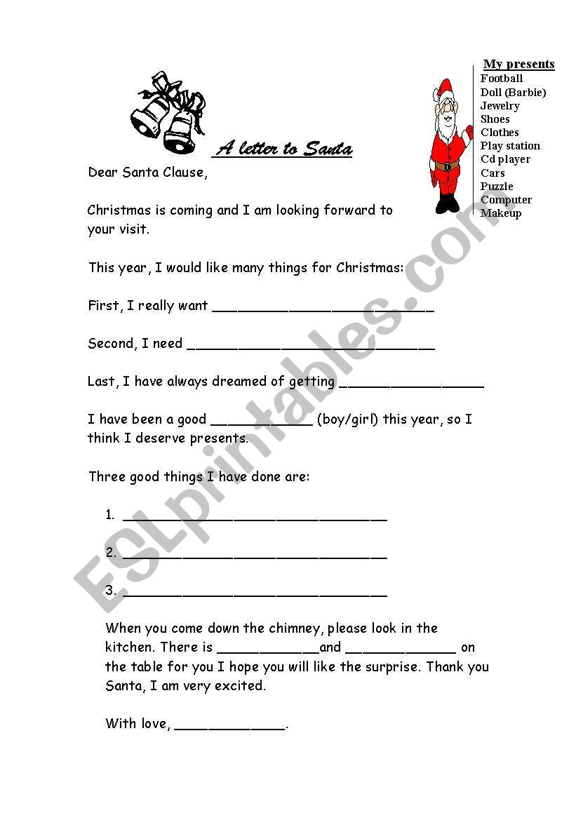 Letter to Santa worksheet