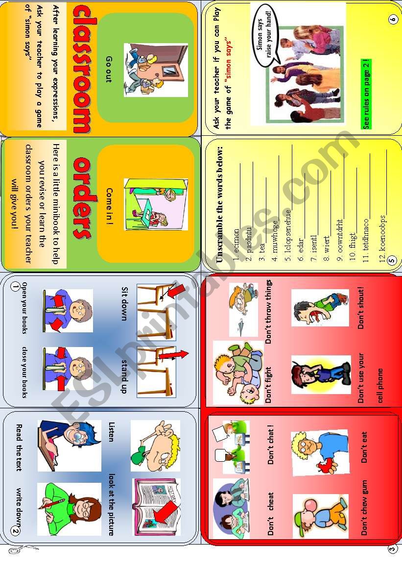 classroom orders minibook worksheet