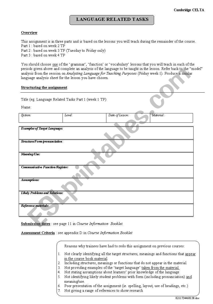 language analysis form  worksheet