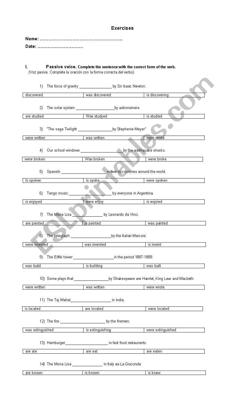 Passive voice exercises worksheet