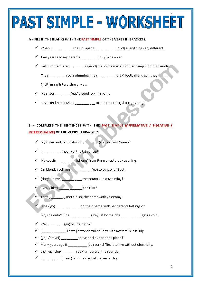 PAST SIMPLE - WORKSHEET worksheet