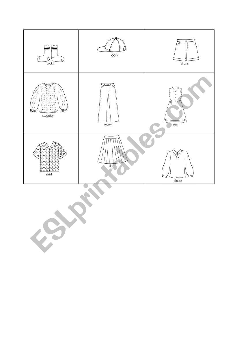 clothes bingo worksheet