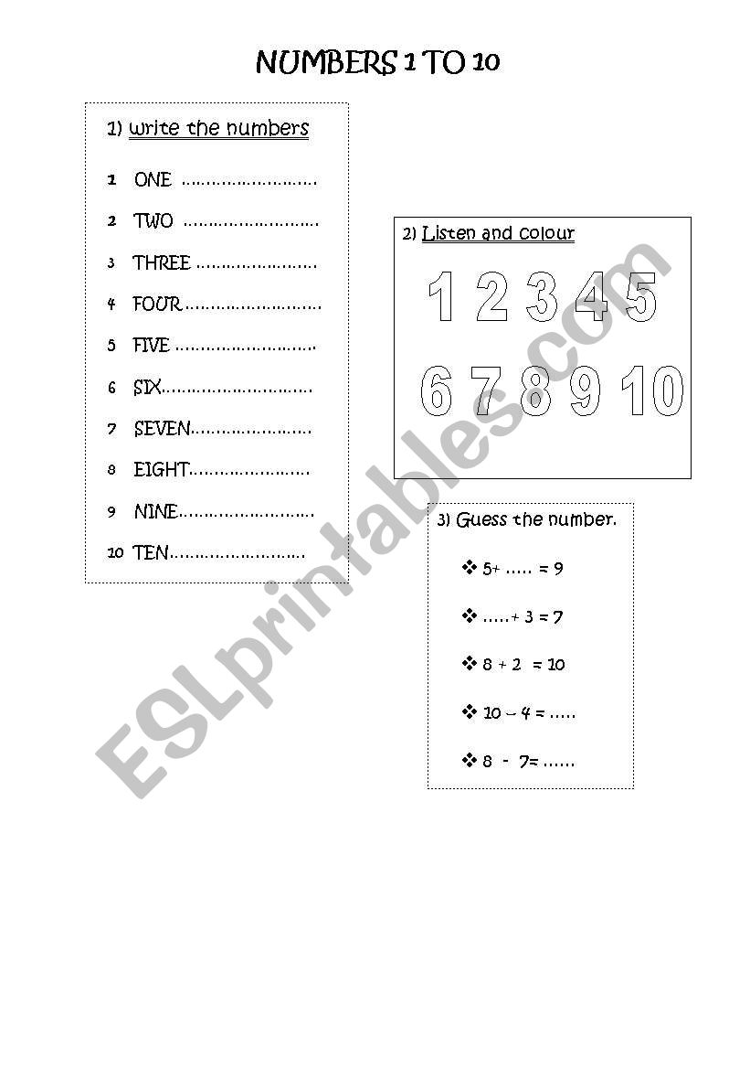 numbers 1 to 10 worksheet