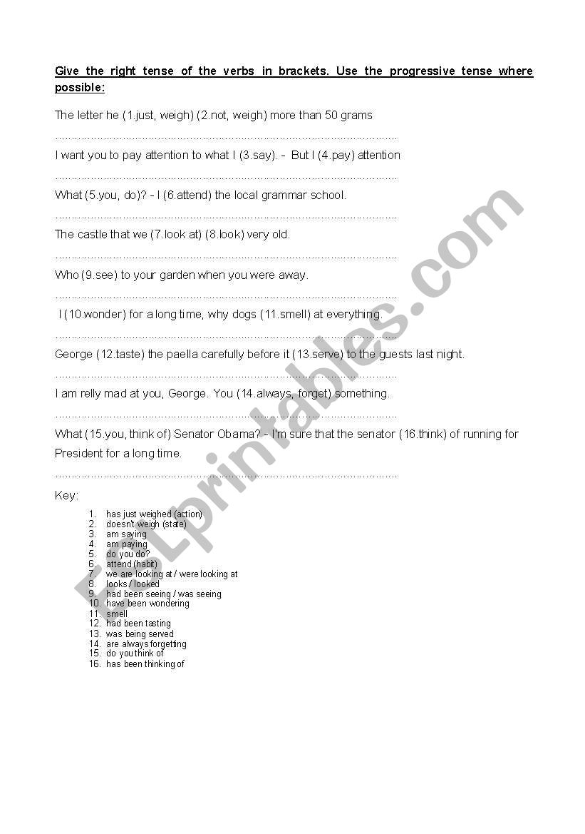 Simple vs. Progressive worksheet