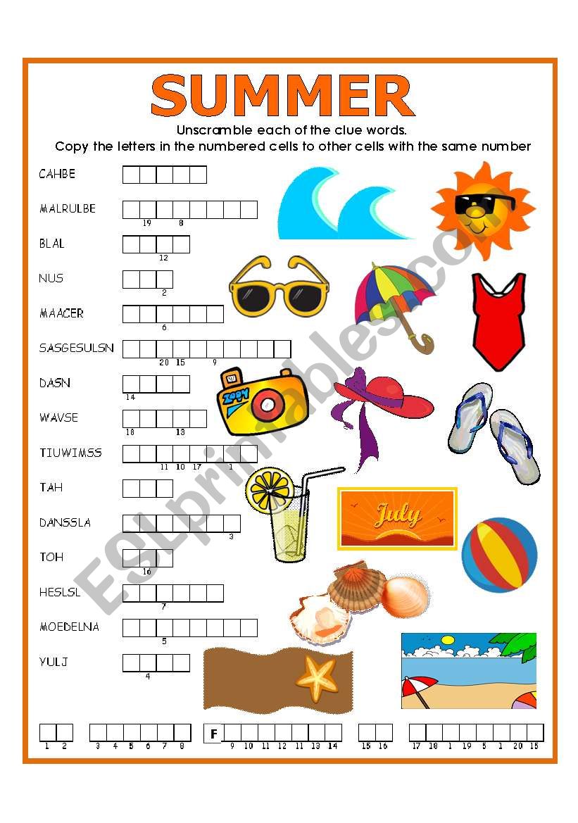 DOUBLE PUZZLE (SUMMER) + KEY worksheet