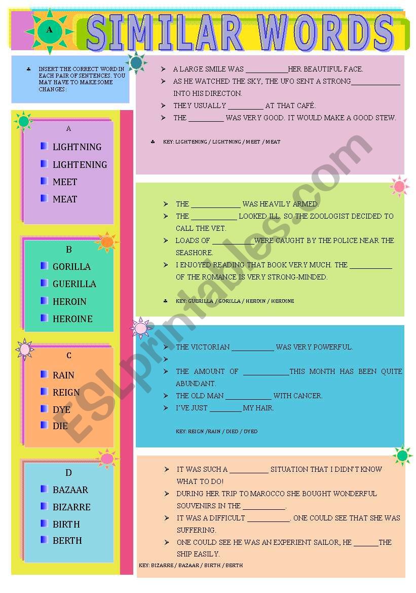 SIMILAR WORDS - GAP FILLING worksheet