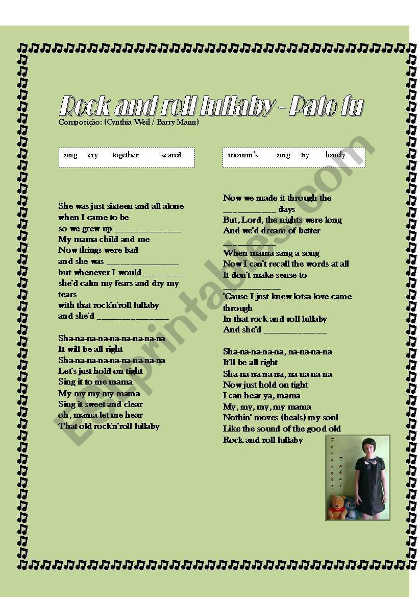 Rock and roll lullaby worksheet
