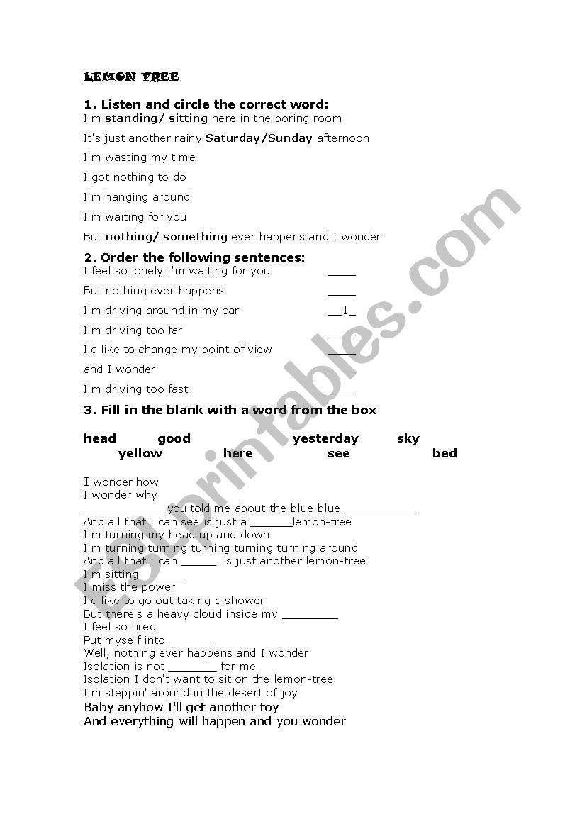 lemon tree worksheet