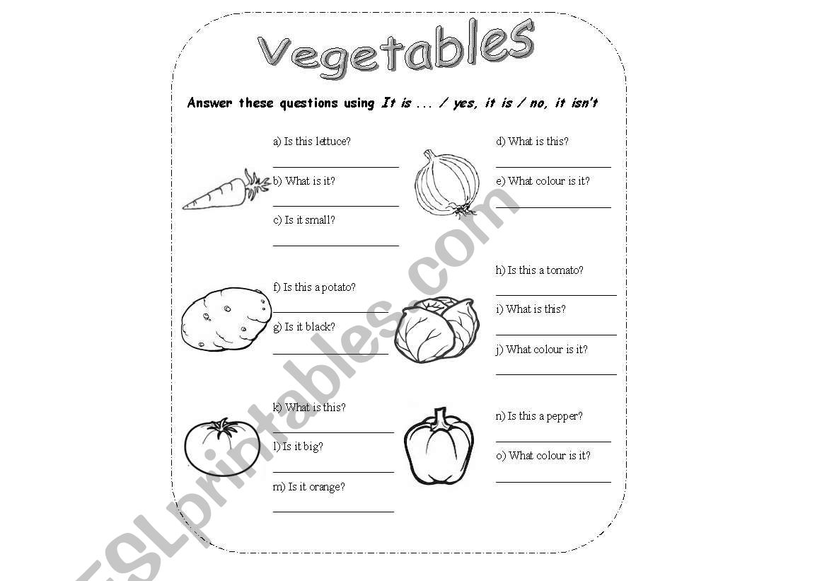 Vegetables worksheet