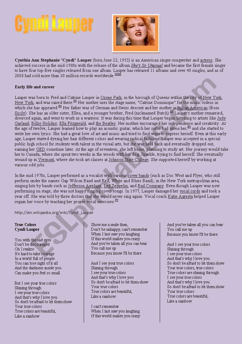 cyndi lauper true colors wiki