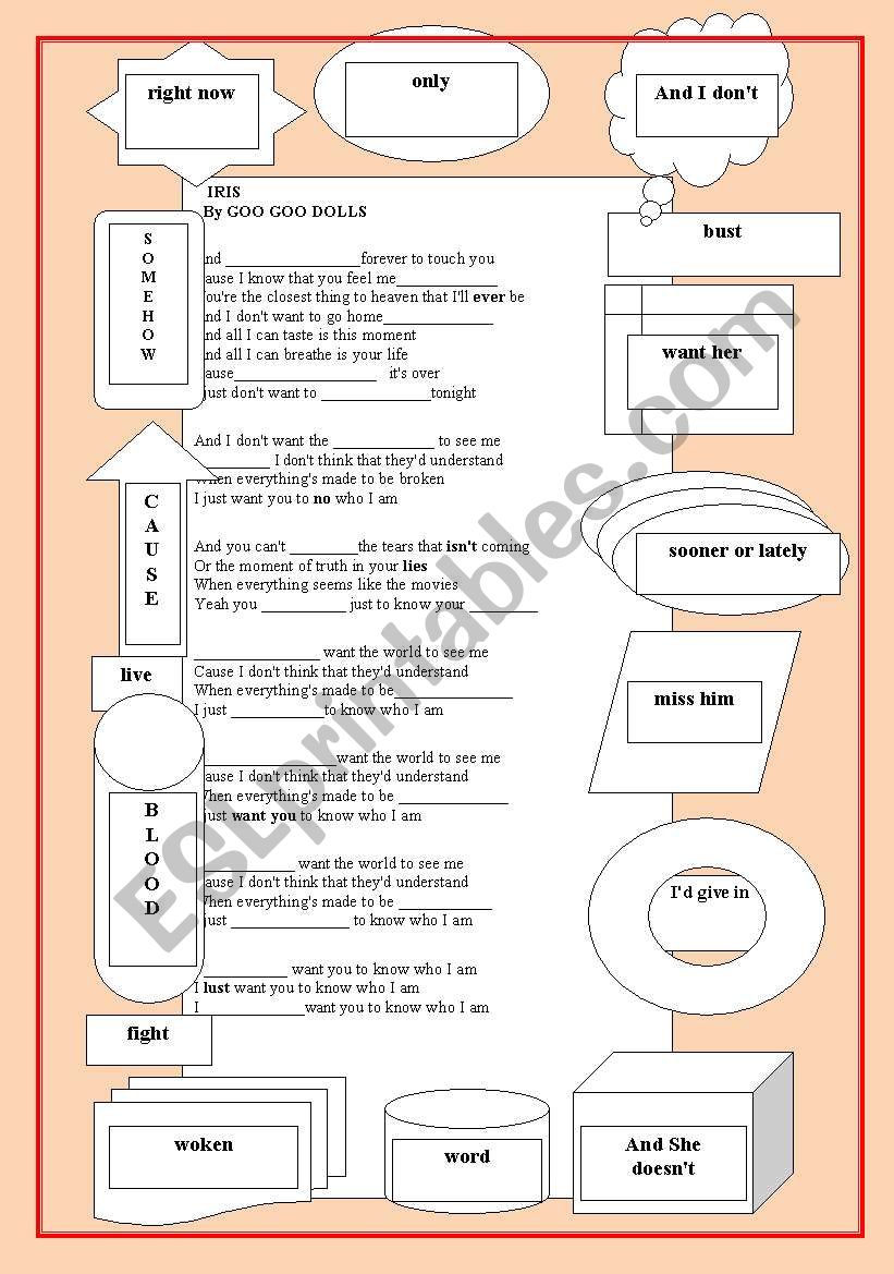 SONG: IRIS - GOO GOO DOLLS worksheet