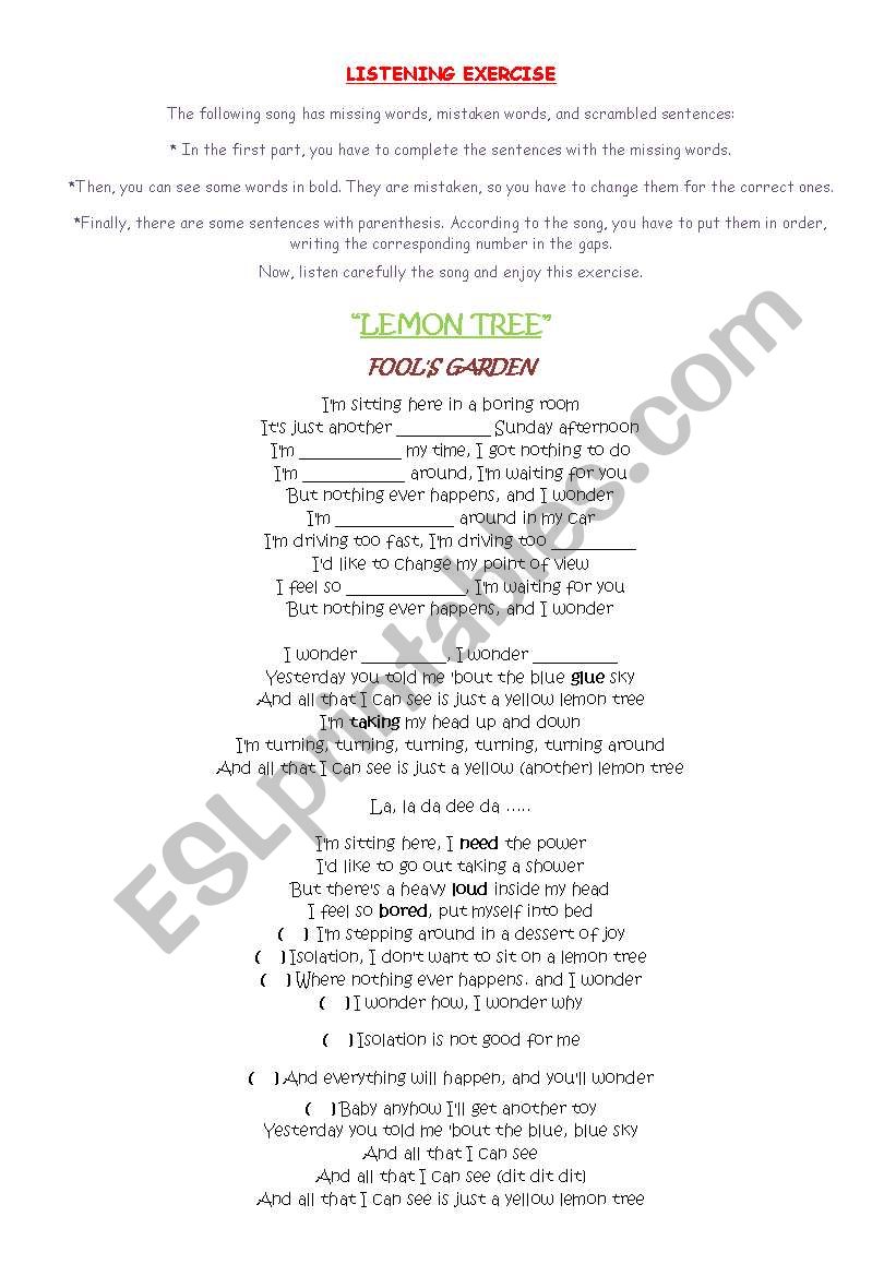 Listening Excercise worksheet