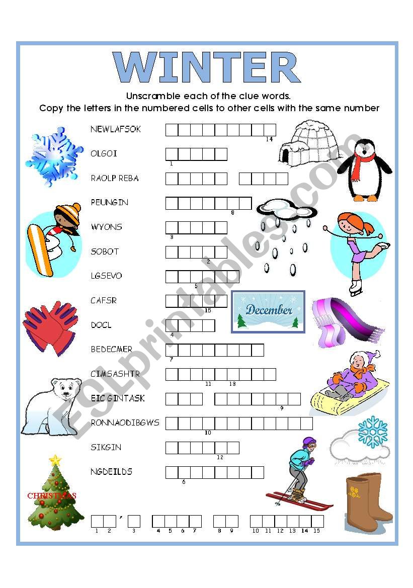 DOUBLE PUZZLE (WINTER) + KEY worksheet